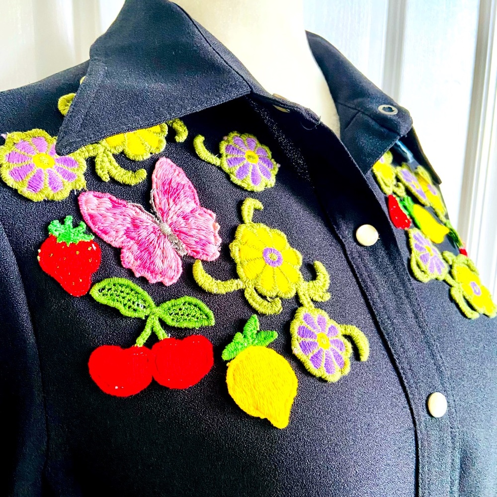 1970’s Black Western Snap Dress!! Size M - Picture 8 of 9